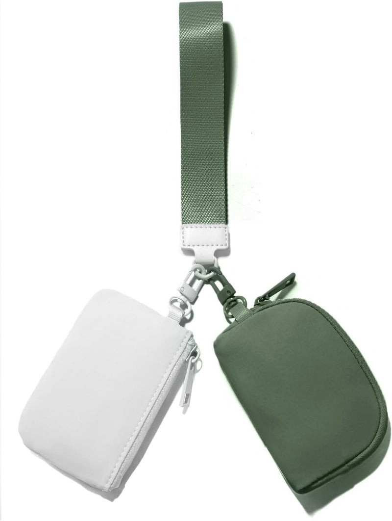 Viverte Mini Zip Around Keychain Wristlet Wallets Small Portable Dual Pounch Wristlet Detachable Coin Purse Pocket Gifts for Women Travel Sports Outdoors(White+Bean Green) - Image 1